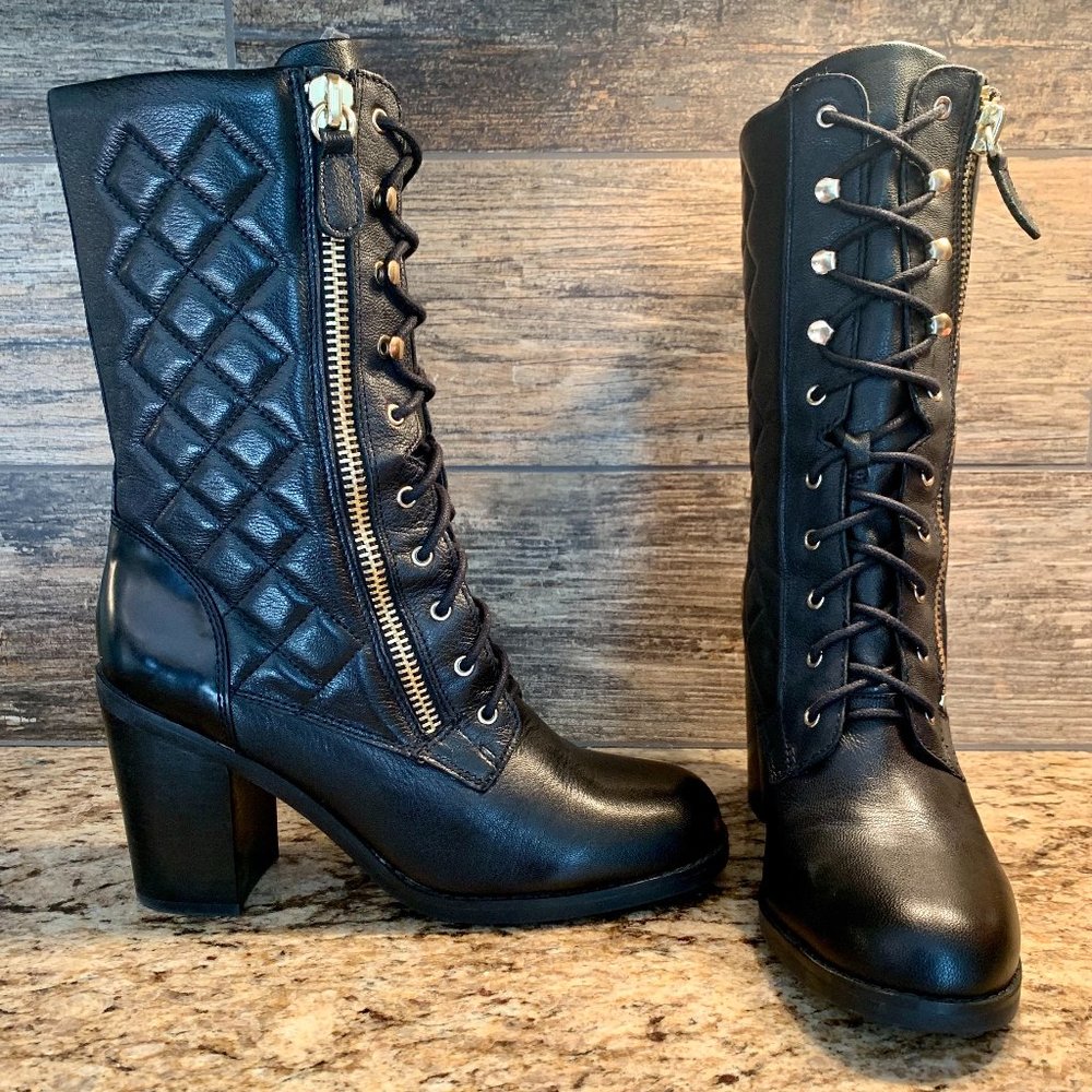 Women's Guess Black Combat Boots - Gold Hardware